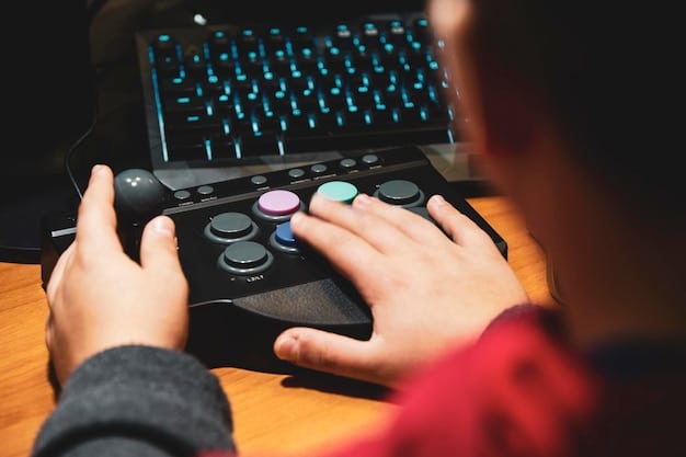 A close-up shot of an Indonesian game developer's hands skillfully working on intricate game assets using a digital painting tablet. The lighting is focused, highlighting the developer's concentration and the vibrant colors of the game art on the screen.