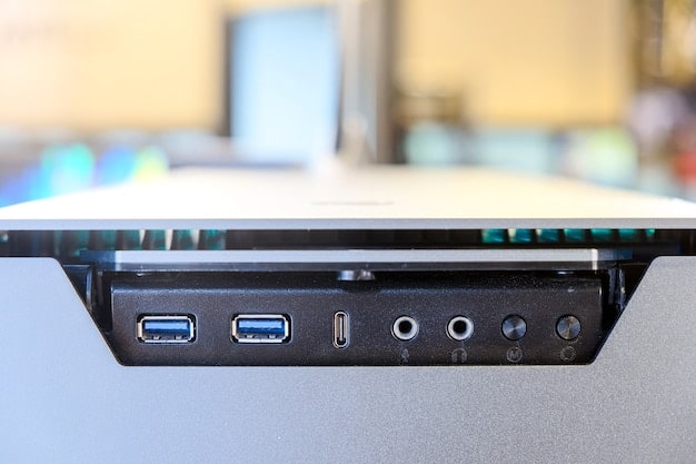 A clear and organized image showing the back panel of a gaming PC, highlighting various ports such as USB, HDMI, DisplayPort, Ethernet, audio jacks, and power connector, with each port clearly labeled.