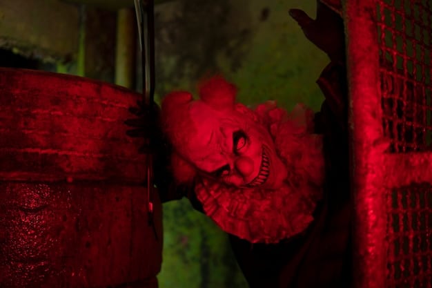A close-up shot of a tense scene from an Indonesian indie horror game, showcasing a character facing a ghostly figure in a dimly lit traditional Indonesian house. The atmosphere should be eerie and unsettling, with a focus on detailed textures and lighting to enhance the horror elements.